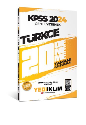 Yediiklim Yayınları 2024 KPSS Genel Yetenek Türkçe Tamamı Çözümlü 20 Deneme