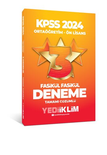 Yediiklim Yayınları 2024 KPSS Ortaöğretim-Önlisans  Fasikül Yıldız Tamamı Çözümlü 3 Deneme